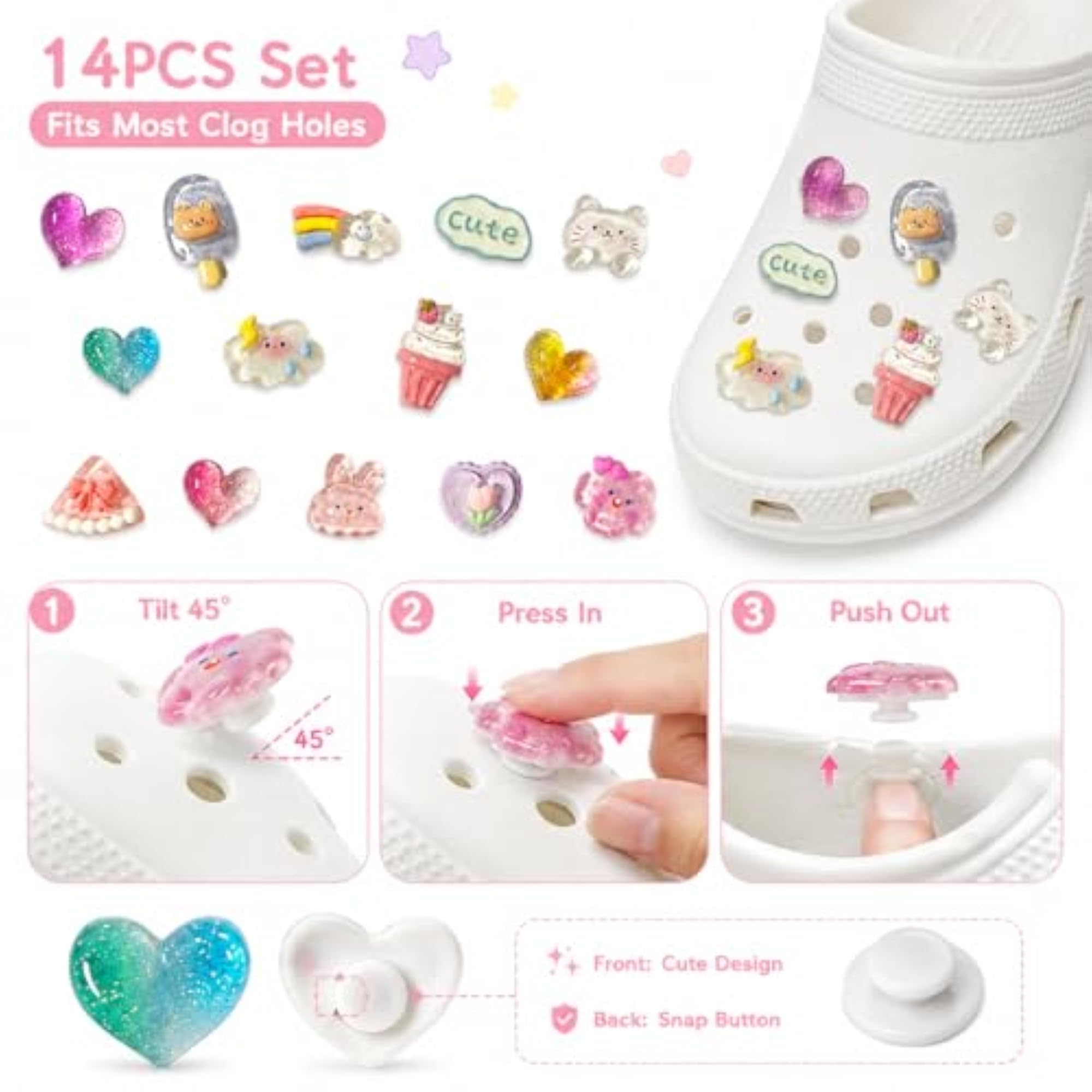 14 Pcs Glitter Resin Clog Charms for DIY