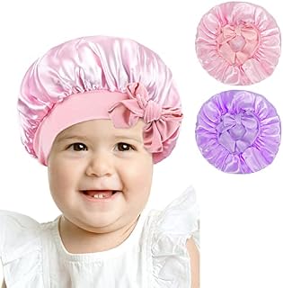 Arqumi Silk Satin Bonnet for Kids, 2Pcs Soft Baby Bonnet Sleeping Cap with Elastic Strap, Adjustable Night Cap Hair Bonnet for Toddler Child Teens