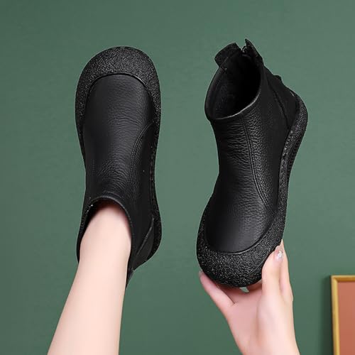 WENOREG Women's Leather Soft Sole Back Zipper Ankle Boots,Fashion Fur Lined Warm High Top Booties Comfy Round Toe Anti-Slip Winter Warm Boots3