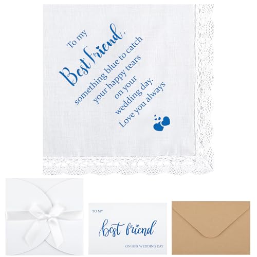 Mindsoft Set of 4 Something Blue Gift for Bride with Handkerchief, Wedding Day Card, 2 Pcs Envelopes to Best Friend for Bride