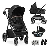 Mooiys Luca Kinderwagen 3 in 1 bis 22 kg Babywanne Autositz, Zusammenlegbar, Reise-System, Einstellung der Rückenlehne, Räder 360 Stoßdämpfer, Verdeck XXL, Schwarz