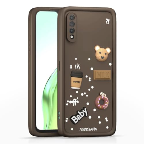 Image of Bintage Cute Fun Ball | Taddy Cartoon 3D Smiley Coffee Cup | Milk Donut | Full Protection Rubber Back Cover Compatible for Vivo V1907 / Vivo S1 - Brown