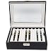 Elegant 16 Piece Black Leatherette Pen Display Case Storage and Fountain Pen Collector Organizer Box with Glass Window
