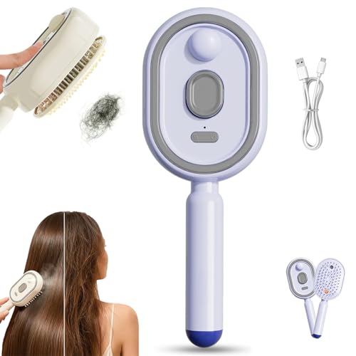 Electric Spray Air Cushion Comb for Women Electric Spray Air Cushion Massage Comb 2026 New 3-in-1 Electric Steam Hair Brush USB-Rechargeable Reduce Frizz Anti-Static (Purple)