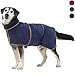 Lucky Paws® UK Dog Dry Coat – Peignoir en microfibre pour chien – Super absorbant – Col réglable – Capuche et sangle ventrale – Super doux – Séchage rapide (XXL, Bleu marine)