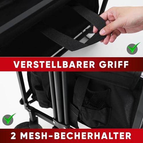 Klappbarer zusammenklappbarer Bollerwagen, Strandkarren mit großer Kapazität, Stabiler klappbarer Bollerwagen tragbar, zusammenklappbarer Wagen für Sport, Einkauf, Camping – Bild 4