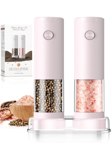 Salt and Pepper Grinder Set Birthday Gifts for Mom Automatic Battery Upgraded Larger Capacity Pink Salt Pepper Set New Apartment Gifts for Housewarming White Elephant Gifts for Adults