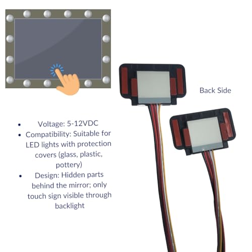 Image of Blackt Electrotech BT80MR (2 PC PACK) Touch Sensor Switch for Bathroom Mirror LED Light - Capacitive Touch Light Switch 5-12VDC Smart Glass Capacitance Sensor Module (3 Amps Two LED with Dimming)