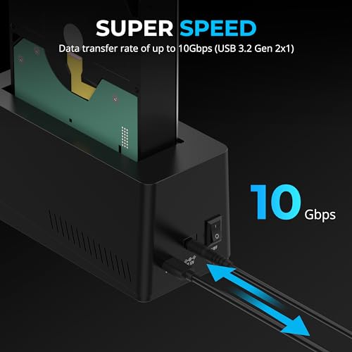 SABRENT USB-C Hard Drive Docking Station, 2.5"/3.5" Inch SATA SSD & HDD Tool Free 10Gbps Docking Station, Hot Swappable, Supports 20TB Drives, for Windows and Mac (DS-UC1B) - Image 6