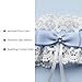 Suniernid Wedding Bridal Garter with White Lace and Blue Satin Ribbon, Vintage Style Leg Garter with Bow and Rhinestone, 7.08 Inch