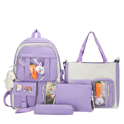 Kit 4 Itens Mochila Escolar Gestante Passeio Unissex com Espaço para Notebook Bolsa Maior Bolsa Menor Estojo (Lilás)