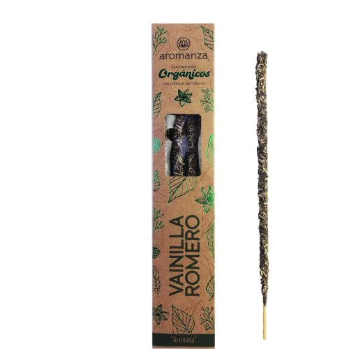 Aromanza Premium Organic Incense. Hand Made. Natural Flowers, Resins, Wood. Breath Nature. Feel Better Gift. 6 count. (Vanilla/Rosemary/HARMONY)