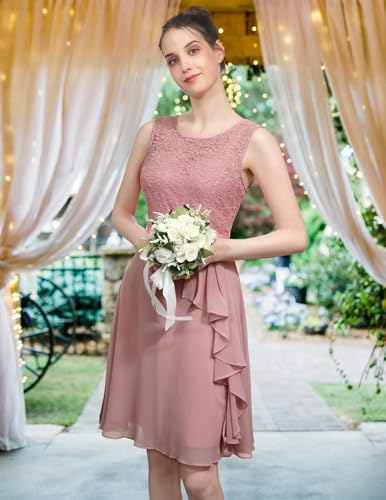 BeryLove Women's Cocktail Dresses Prom Wedding Guest Short Bridesmaid Dresses Ruffle Hem Sleeveless Lace Formal Dress - Image 5