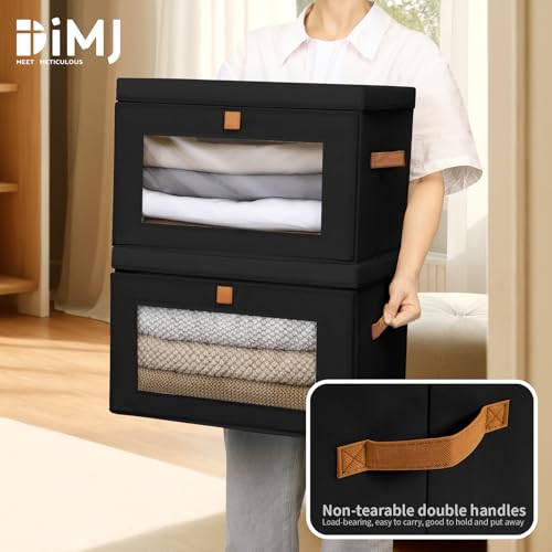 Image of DIMJ Storage Bins with Lids - 4 Pack Large Fabric Closet Organizer with Window & Handles, Collapsible Decorative Storage Boxes for Shelves Under Bed, Books Clothes Blankets Sweaters Organization