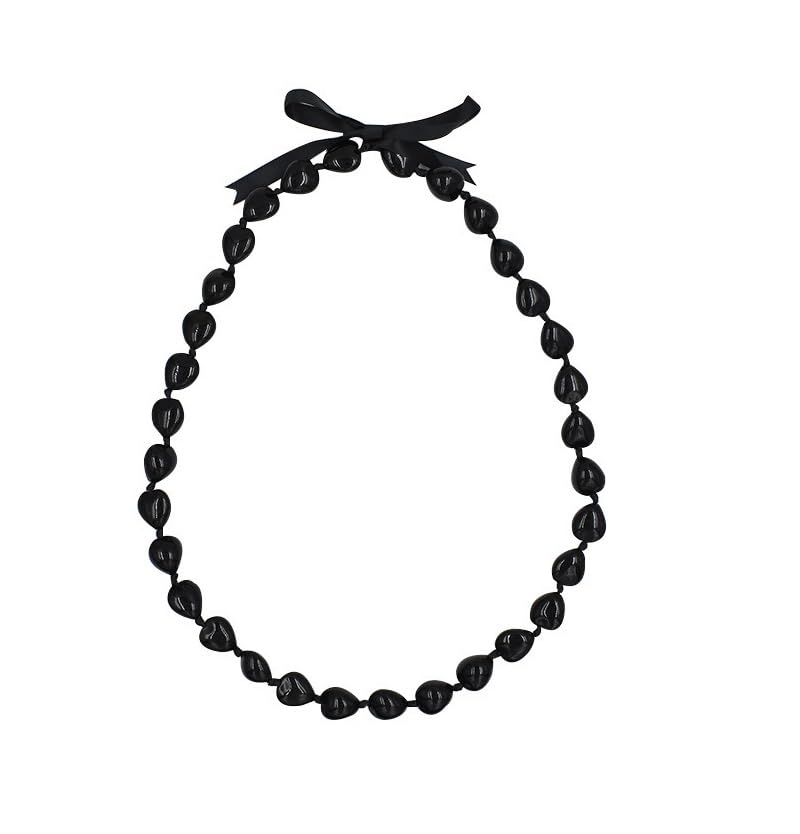 Class of 2024 Graduation Ribbon Lei Kukui Nuts Lei Necklace Chunky Black Hawaiian Bow Necklace Compass Necklace for Women Braided Necklaces For High School College Imitation Kukui Nuts Necklaces