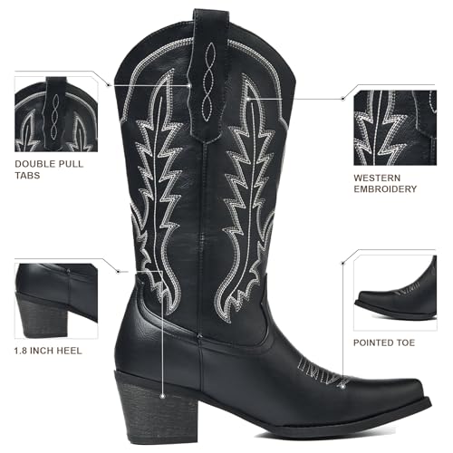 Image of Cowboy Boots for Women, Chunky Heel Western Boot | Mid-calf cowgirl boots with all-day comfort, ideal for daily outfits, country music festivals and western themed occasions