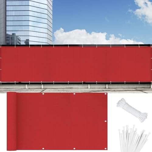 Balkon Sichtschutz Wetterfest 70 x 620 cm HDPE Balkonbespannung mit Kabelbinder Atmungsaktiv Balkon Sichtschutz Balkonverkleidung für Balkongeländer Terrasse, Rot
