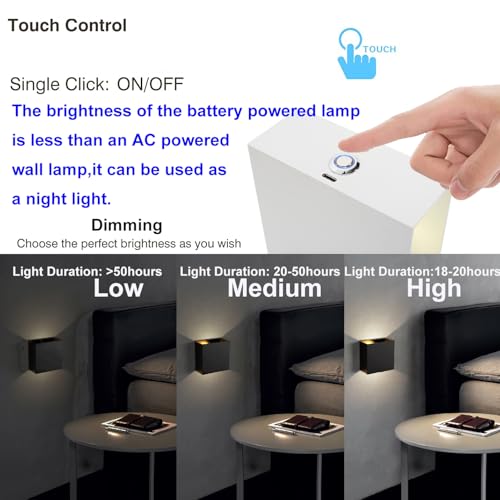 Image of Indoor LED Wall Lamp with Touch Switch, Cordless Lamp Rechargeable USB Wall Sconce Lights Battery Powered Bedside Lamps for Bedroom Children's Room Corridor Stairwell (Black, RGB)