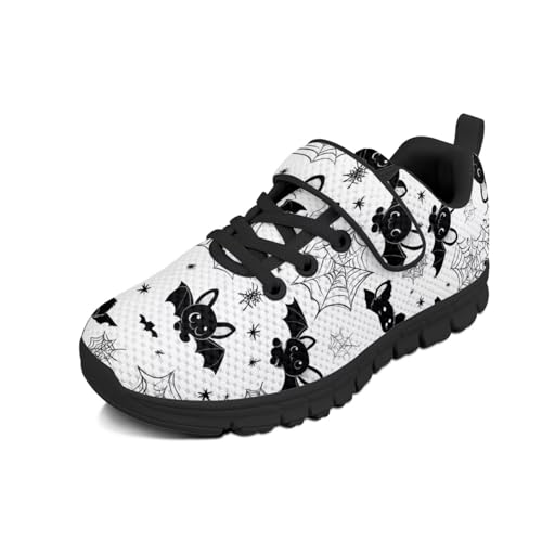 Halloween Theme Girls Athletic Shoes with Hook and Loop Cute Print Breathable Mesh Tennis for Little Kid/Big Kid US 10.5-2.5
