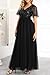 Formal Dresses for Women Black Prom Evening Gown Sequin Tulle V Neck Ruffle Short Sleeve Empire Waist A Line Long Dress