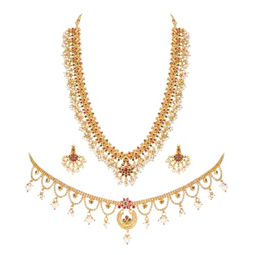 Image of Peora Gold Plated Bridal Jewellery Set with Kamarband Gift for Women Indian Traditional Ethnic Wedding