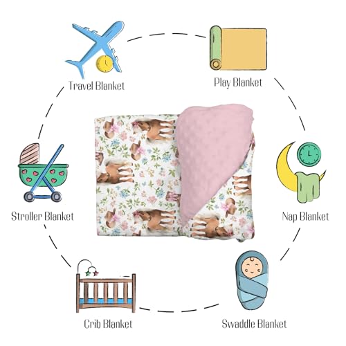 Image of Mink Baby Girl Blanket Western Cowgirl Pony Floral, Horse Pink Flower Hat Boot Soft Double Layer Dotted Backing Receiving Swaddle, Newborn Infant Toddler Nursery Crib Bedding Shower Gift 30x40