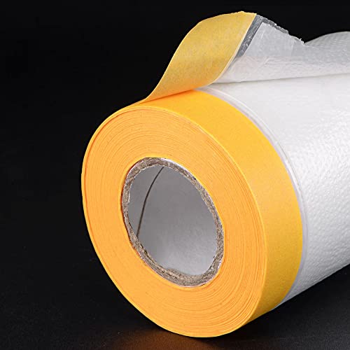 Image of uxcell Pre-Taped Masking Film, 3ft x 82ft, Plastic Drop Cloth with High-Tack Painters Tape for Painting Protection Orange 3Pcs