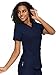 COZYFIT Scrub Tops for Woman - Back Princess Seams, Mock Wrap Top with 3 Pockets,Navy Blue,M
