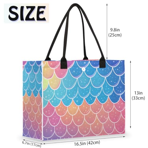 Mermaid Scale Colored Tote Bag for Women Large Beach Bag Reusable Tote Bags for Work Travel Beach Shopping2