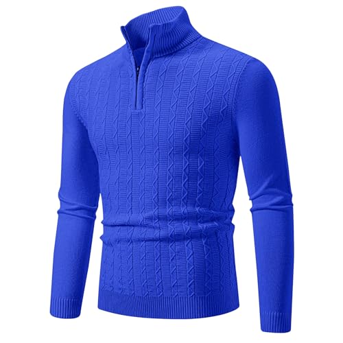 Men's Sweaters 2024 Trendy Twisted Knit Striped 1/4 Zipper Stand Collar Knitwear Long Sleeves Pullver Sweater Tops