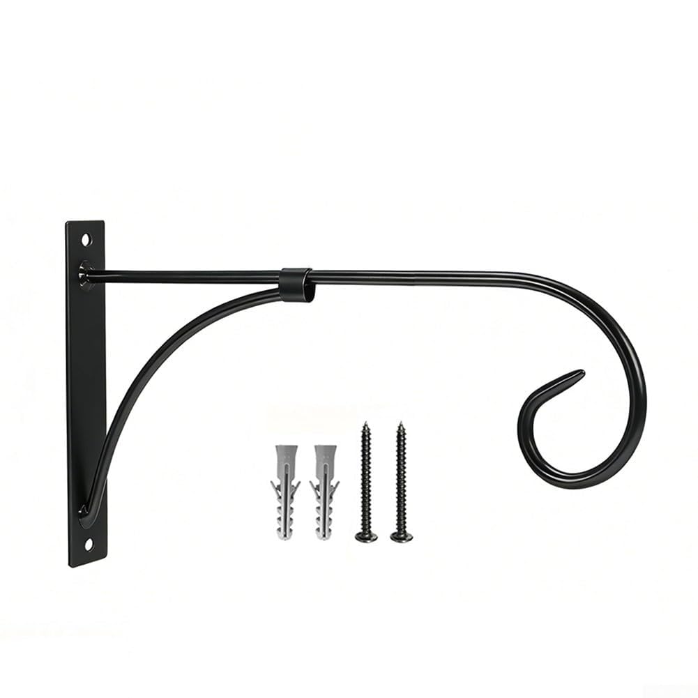 Hanging Basket Brackets Heavy Duty Iron Wall Hooks for Outdoor Plants - Rustproof Metal Plant Hanger for Bird Feeder Lantern Wind Chime - Black Garden Fence Bracket with Screws 12 Inch(Black)