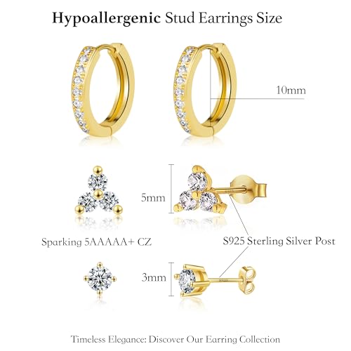 Dainty Tiny Gold Stud Earrings for Women Trendy Cute Small Cartilage Tragus Cubic Zirconia Mini Earring Sets for Multiple Piercing Hypoallergenic Stud Earrings with S925 Sterling Silver Post for Sensitive Ears3