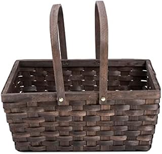Wooden Woven Shopping Basket With Folding Handles Gift Hamper Basket Christmas Eve Gift Basket Fruit Basket Picnic Basket (15'' Wooden Basket)