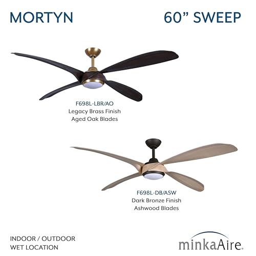MINKA-AIRE F698L-DB/ASW Mortyn 60" 4-Blade LED Indoor/Outdoor Ceiling Fan in Dark Bronze and Ashwood Finish Blades with Etched Lens by MINKA-AIRE - Used condition - Image 9