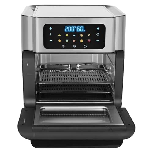 Image of AMERICAN MICRONIC 15 L Digital Air Fryer Oven | 1600W TurboTunnel Fresh Air Technology | 200C Max Temp | 90-Min Timer | 8 Preset Menus | | Includes Recipe Book | (Black & Steel) (AMI-AFD-150LDx)