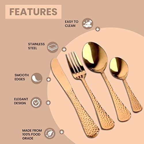 Sabichi-197283-Copper-Hammered-16pc-Cutlery-Set-Flatware-Set-for-Four-People-Includes-Table-Knife-Fork-Spoons