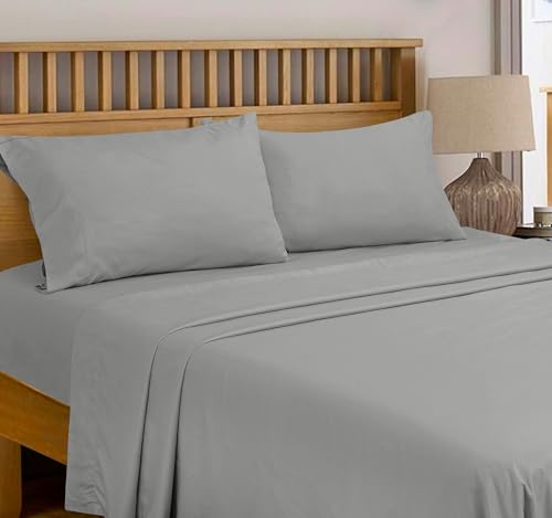 Image of Royale Linens 300 Thread Count 100% Long Staple Combed Cotton Flat Sheet - Super Soft - Top Sheets - Queen Flat Sheet Sold Separately - Breathable, Cool & Crisp Percale Sheets Only (Queen, Silver)