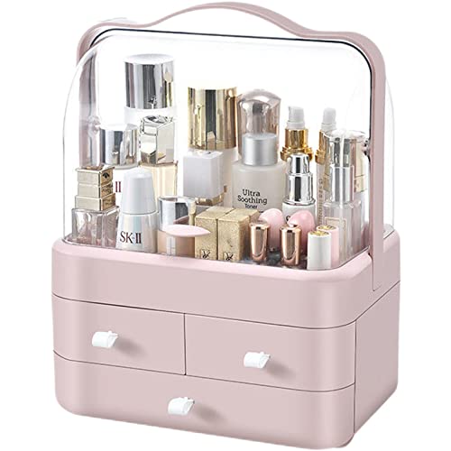 Makeup Organizer ， Cosmetic Display Cases With Drawers， High Transparent Acrylic Cover Waterproof Dust-Proof， Can Be Stored Cosmetics, Jewelry, Skincare, For Bathroom, Dresser, Bedroom (Pink) #TOP1