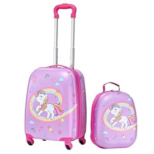 VEVOR 2 TLG. Kinderkoffer Set, 457, 2 mm, Hartschalenkoffer mit Rollen & Rucksack, Kindertrolley, Kids Suitcase, Jungen und Mädchen, praktisch für Reisen & Fliegen (Einhorn)