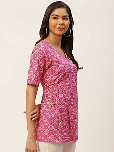 Image of COTLAND Fashions Jaipuri Cotton Angrakha Style Top for Women (Partial Open) (Taffy Pink)