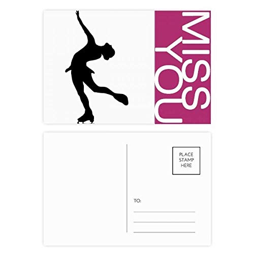 Carte postale silhouette patinage pour écrire un mot de remerciement manuscrit set de 20