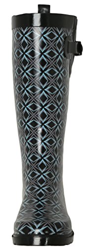 Capelli New York Ladies Shiny Tall Rubber Cozy Lined Rain Boots Geometric Print Black Combo 64