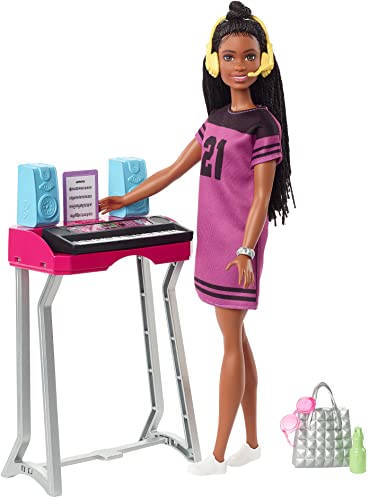 Barbie: Big City, Big Dreams Barbie â€œBrooklynâ€ Roberts Doll (11.5-in, Brunette with Braids) & Music Studio Playset with Keyboard & Accessories, Gift for 3 to 7 Year Olds