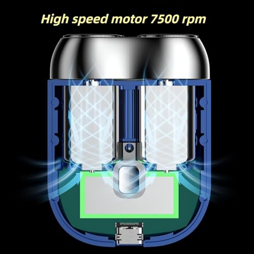 Reiserasierer, Tragbarer Elektrorasierer, Doppelkopf, Rotierender Doppelkopf Elektrorasierer 2024, Tragbares Fellpflege-Gerät, Wiederaufladbarer wasserdichter, Fortable Doppelkopf-Rasierer (Silber)