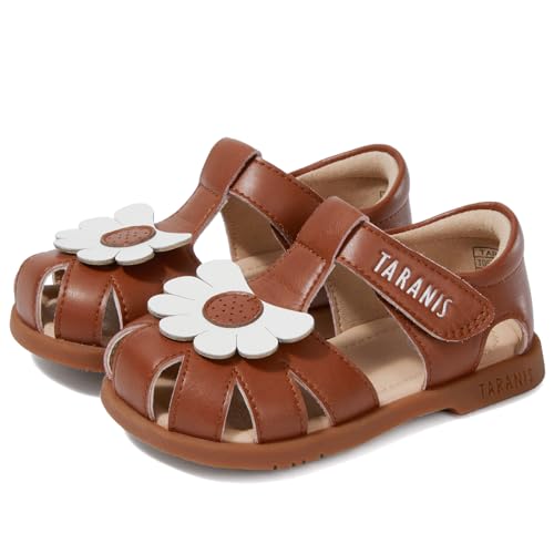 Toddler Sandals Girl White Shoes Closed Toe Leather Sandals For Kids Brown 18