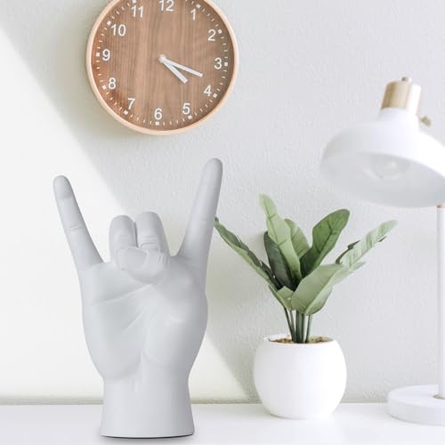 Yunjuhop Rock and Roll Finger Sculpture,Desk for Men Music Room Night Stand Rock Decor, Home Aesthetic Decor Hand Figurine Sign Language Gifts (white)