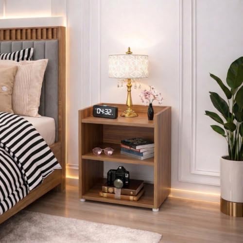 Image of SPYDER CRAFT 2 Tier Engineered Wood Bedside Table for Bedroom|Wooden Modern Side Tables for Bedroom|Side Table for Bed Room|Corner Table for Bed Room (Finish Color -Noce Lyon, DIY(Do-It-Yourself))