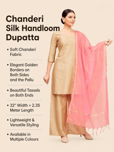 Image of Studio Shringaar Women's Chanderi Silk Blend Handloom Dupatta (32 inch X 2.35 Meters)