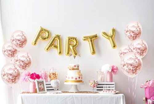 Image of Wanna Party Rubber Rose Gold Confetti Balloons -Pack Of 10Pcs|Birthday Balloons For Decoration|Rose Gold Balloons For Birthday Decoration|Confetti Transparent Balloons