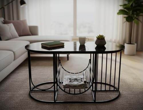 Image of Coffee Table Centre Table (Black Black, Round Jali)